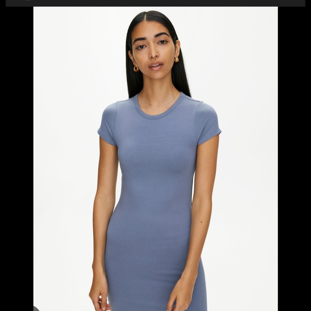 Aritzia Wilfred Dusty Blue Short Sleeve Bodycon Mini Dress